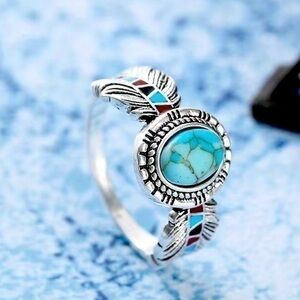 Southwest Style Turquoise Eagle Feather Ring